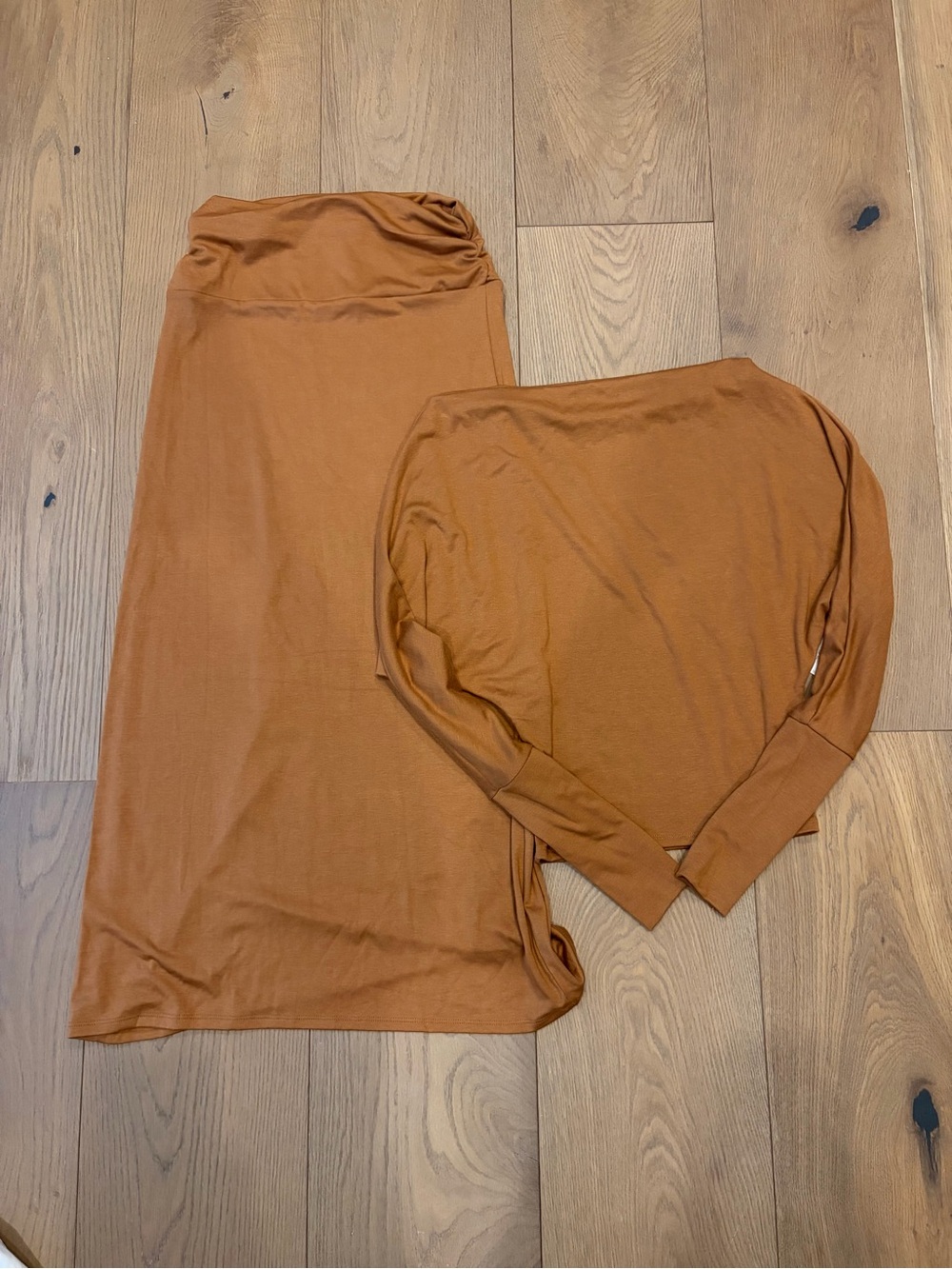 Free People NWT Women's Rust Brown Midi Skirt and Boat Neck Top Matching Set